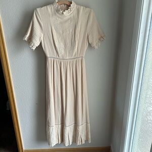 Roolee Cream Midi Dress with Timeless Elegance